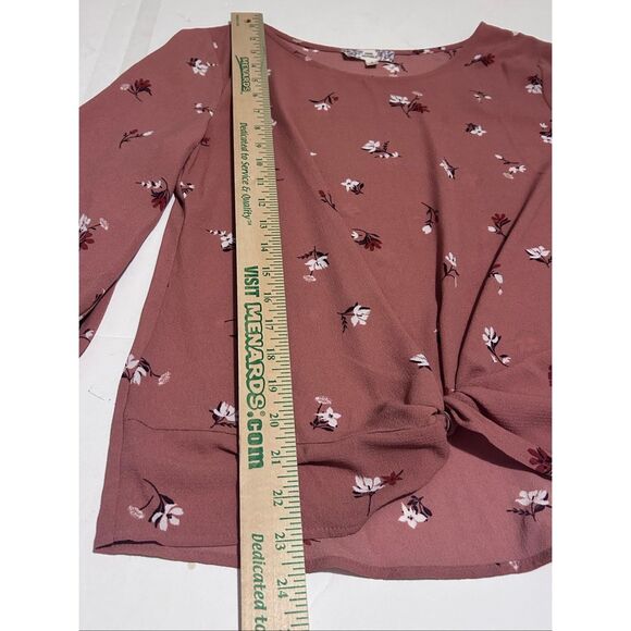 Pink Republic Knotted Hem Top Size S Round Neckline Floral Print 3/4 Sleeves - Picture 7 of 10